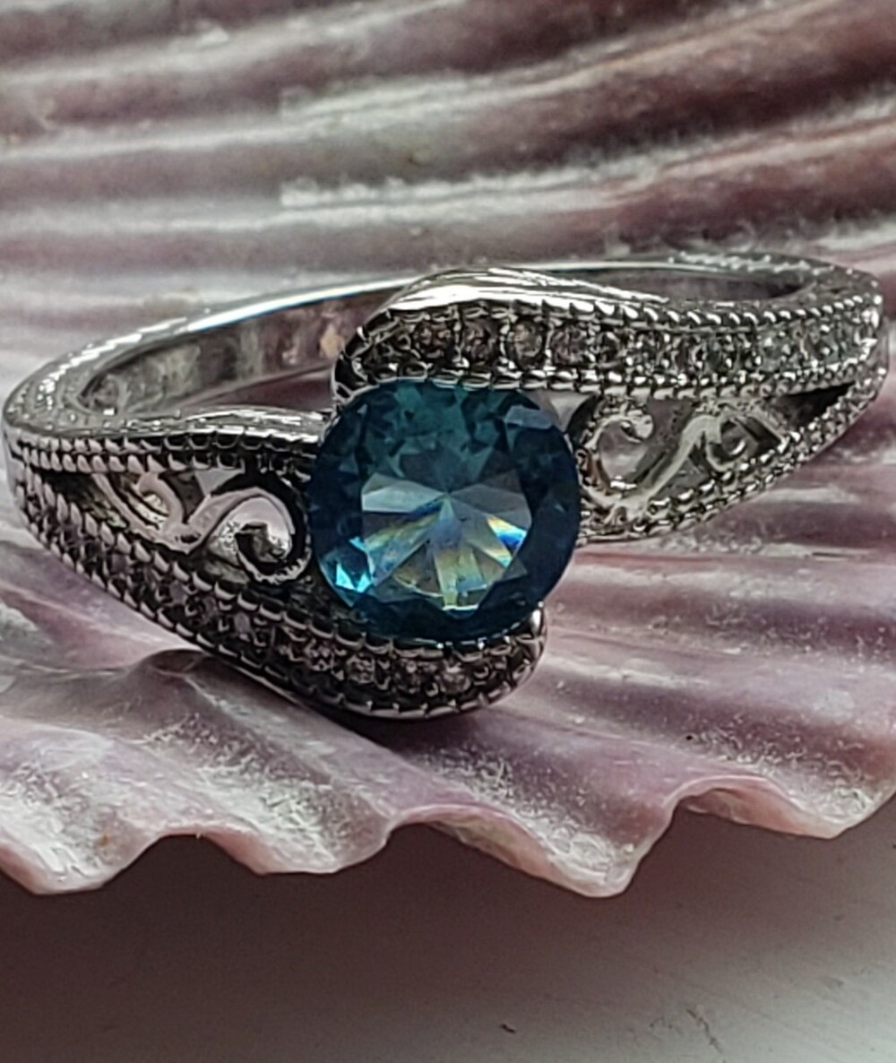 NEW Blue Topaz Stamped 925 Sterling Fashion Gemstone Ring, XL Sz 10.5 💙